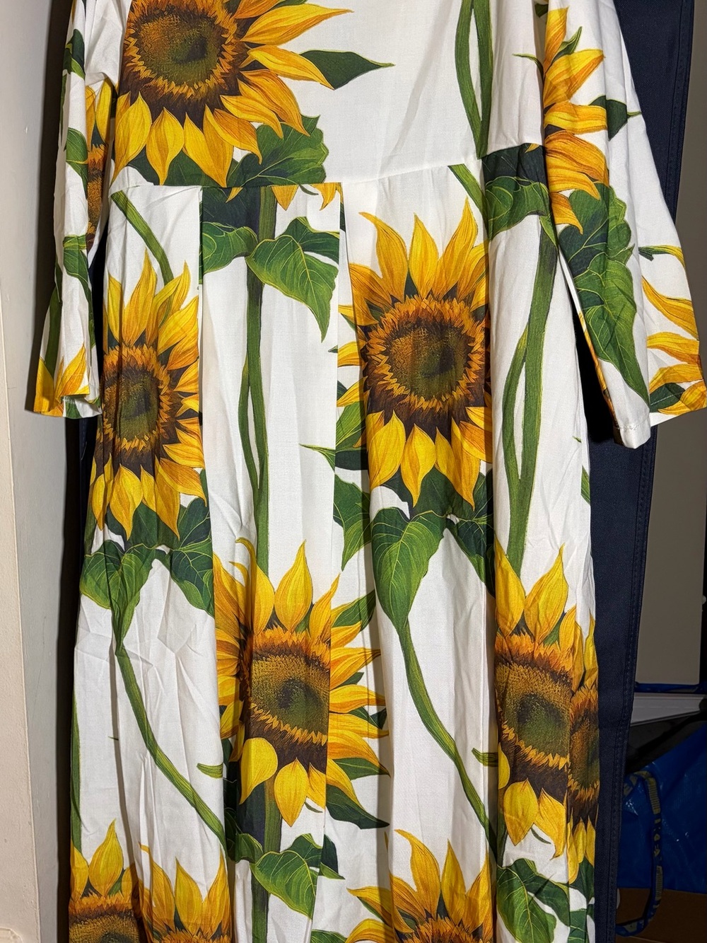 Sunflower-Print Long Sleeve Dress - White and Yellow